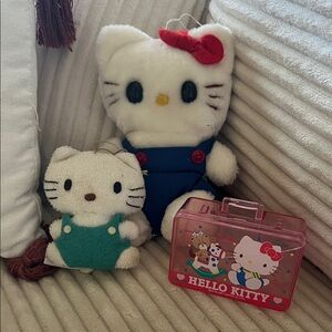 Hello Kitty Plush Duo with Red and Blue Outfits